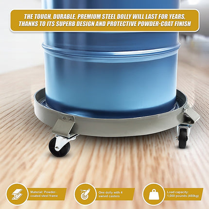 Drum Dolly 450kg 55 Gallon w Swivel Casters Heavy Duty Steel Frame Non Tipping 9