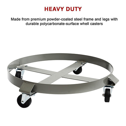 Drum Dolly 450kg 55 Gallon w Swivel Casters Heavy Duty Steel Frame Non Tipping 11