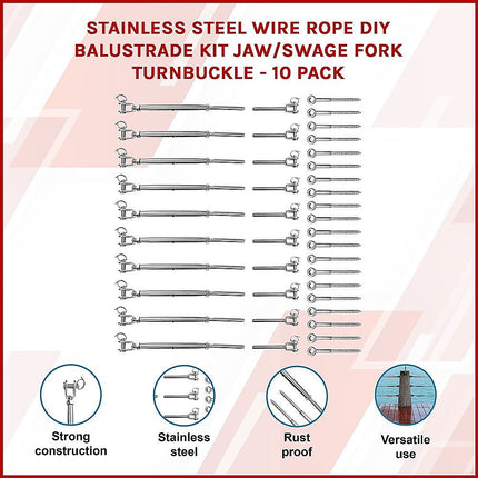 Stainless Steel Wire Rope DIY Balustrade Kit Jaw/Swage Fork Turnbuckle - 10 pack 3