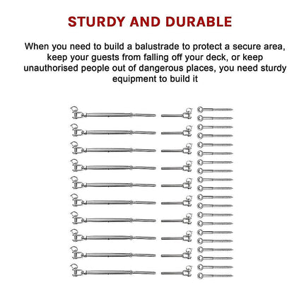 Stainless Steel Wire Rope DIY Balustrade Kit Jaw/Swage Fork Turnbuckle - 10 pack 10