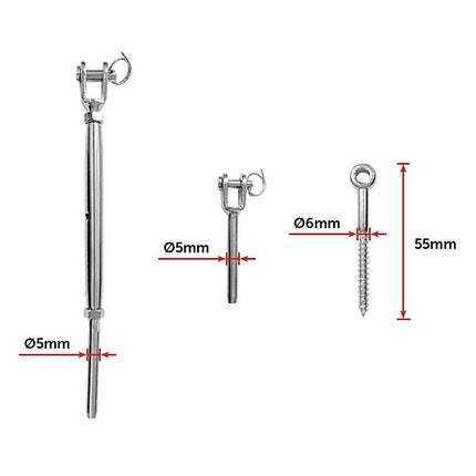 Stainless Steel Wire Rope DIY Balustrade Kit Jaw/Swage Fork Turnbuckle - 10 pack 12