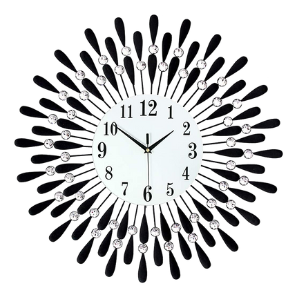 Large Modern 3D Crystal Wall Clock Luxury Art Metal Round Home Decor