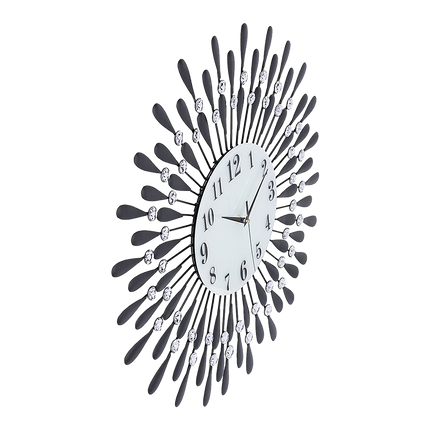 Large Modern 3D Crystal Wall Clock Luxury Art Metal Round Home Decor 4