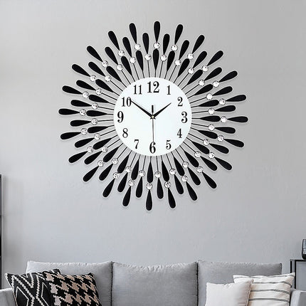 Large Modern 3D Crystal Wall Clock Luxury Art Metal Round Home Decor 2