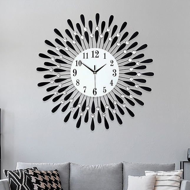 Large Modern 3D Crystal Wall Clock Luxury Art Metal Round Home Decor 2