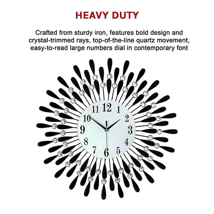 Large Modern 3D Crystal Wall Clock Luxury Art Metal Round Home Decor 7