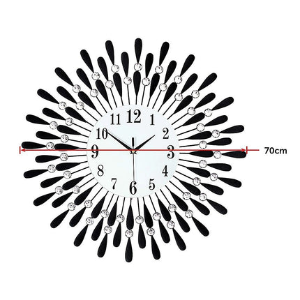 Large Modern 3D Crystal Wall Clock Luxury Art Metal Round Home Decor 8