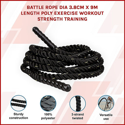 Battle Rope Dia 3.8cm x 9M length Poly Exercise Workout Strength Training 3