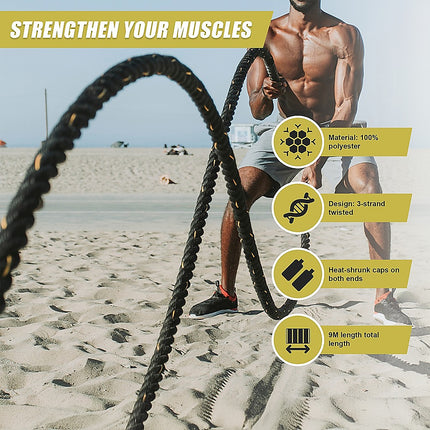 Battle Rope Dia 3.8cm x 9M length Poly Exercise Workout Strength Training 7