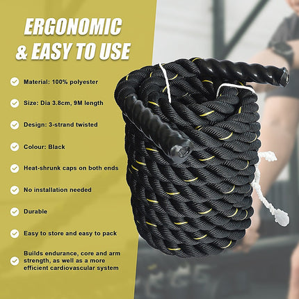 Battle Rope Dia 3.8cm x 9M length Poly Exercise Workout Strength Training 8