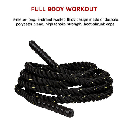 Battle Rope Dia 3.8cm x 9M length Poly Exercise Workout Strength Training 9