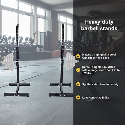 Adjustable Squat Rack Pair Steel Barbell Bench Press Stands Gym Home 5