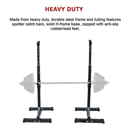 Adjustable Squat Rack Pair Steel Barbell Bench Press Stands Gym Home 6
