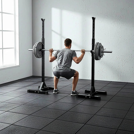 Adjustable Squat Rack Pair Steel Barbell Bench Press Stands Gym Home 9