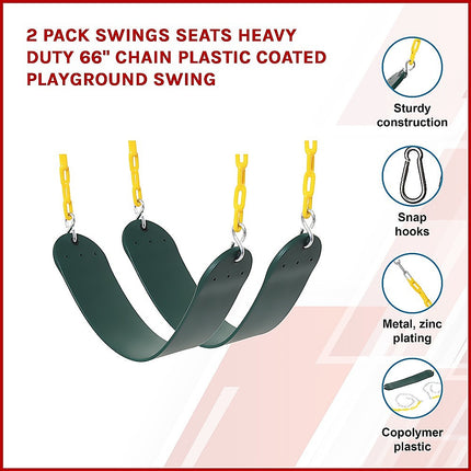 2 Pack Heavy Duty Playground Swing Seats with 66 Inch Plastic Coated Chains for Outdoor Backyard Play 3