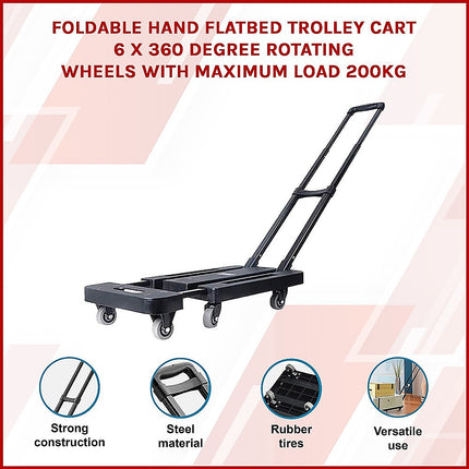 Foldable Hand Flatbed Trolley Cart 6 x 360 Degree Rotating Wheels with Maximum Load 200Kg 3