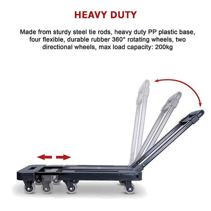 Foldable Hand Flatbed Trolley Cart 6 x 360 Degree Rotating Wheels with Maximum Load 200Kg 12