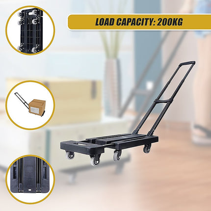Foldable Hand Flatbed Trolley Cart 6 x 360 Degree Rotating Wheels with Maximum Load 200Kg 9