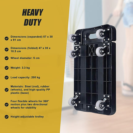 Foldable Hand Flatbed Trolley Cart 6 x 360 Degree Rotating Wheels with Maximum Load 200Kg 11