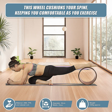 Yoga Pilates Wheel Cork Circle Prop Back Chest Hips Abdomen Stretch Roller 9
