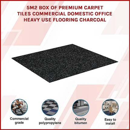 5m2 Box of Premium Carpet Tiles Commercial Domestic Office Heavy Use Flooring Charcoal 3