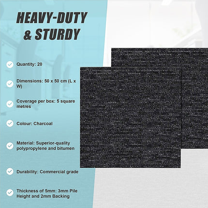5m2 Box of Premium Carpet Tiles Commercial Domestic Office Heavy Use Flooring Charcoal 11