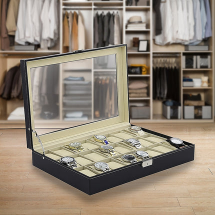Watch Box - 24 Slot Luxury Display Case With Framed Glass Lid 5