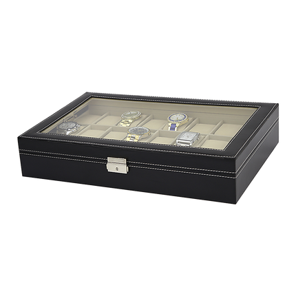 Watch Box - 24 Slot Luxury Display Case With Framed Glass Lid 6