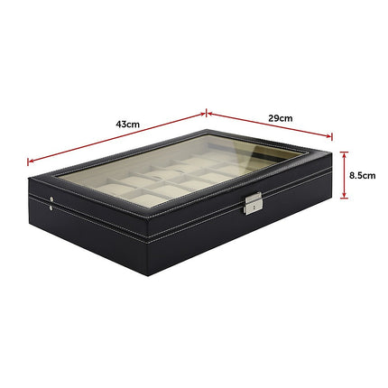 Watch Box - 24 Slot Luxury Display Case With Framed Glass Lid 12