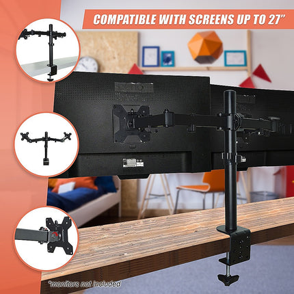 Dual LCD Monitor Desk Mount Stand Adjustable Fits 2 Screens Up To 27" 7