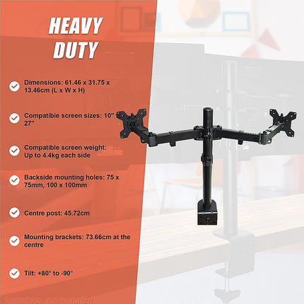 Dual LCD Monitor Desk Mount Stand Adjustable Fits 2 Screens Up To 27" 9