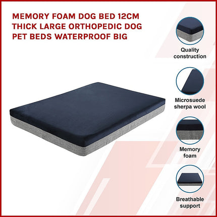 Memory Foam Dog Bed 12CM Thick Large Orthopedic Dog Pet Beds Waterproof Big 3