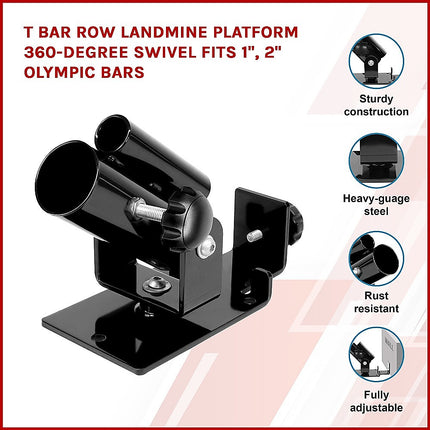 Landmine T Bar Row Platform 360 Degree Swivel for 1 & 2 Inch Bars Olympic 4