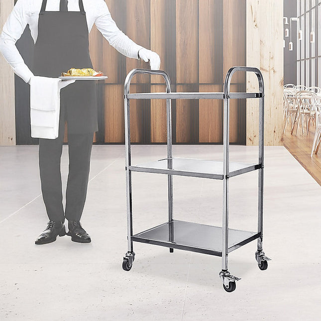 3 Tiers Food Trolley Cart Stainless Steel Utility Kitchen Dining Service 2