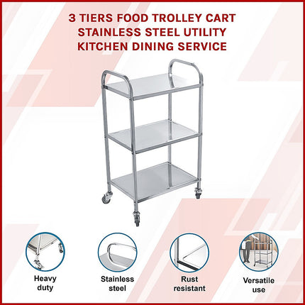 3 Tiers Food Trolley Cart Stainless Steel Utility Kitchen Dining Service 3