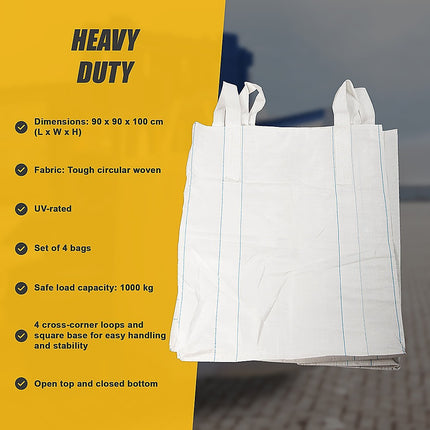 4 x 1 tonne FIBC Polypropylene UV Rated Builder / Bulk / Landscape Bags 12