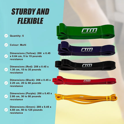 Resistance Band Loop Set of 5 Heavy Duty Gym Yoga Workout 10