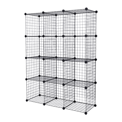 12 Cube Wire Grid Organiser Bookcase Storage Cabinet Wardrobe Closet Black 4