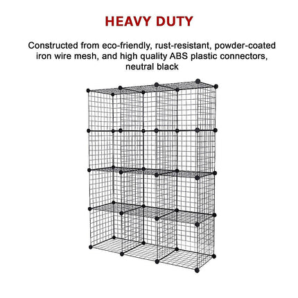 12 Cube Wire Grid Organiser Bookcase Storage Cabinet Wardrobe Closet Black 6