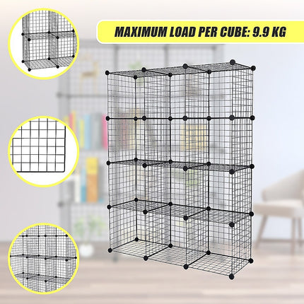 12 Cube Wire Grid Organiser Bookcase Storage Cabinet Wardrobe Closet Black 7