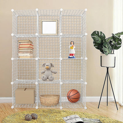 12 Cube Wire Grid Organiser Bookcase Storage Cabinet Wardrobe Closet White 2