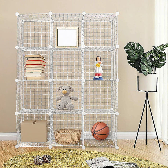 12 Cube Wire Grid Organiser Bookcase Storage Cabinet Wardrobe Closet White 2