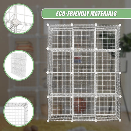 12 Cube Wire Grid Organiser Bookcase Storage Cabinet Wardrobe Closet White 9