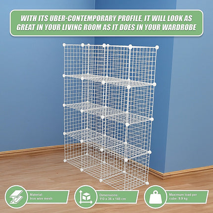 12 Cube Wire Grid Organiser Bookcase Storage Cabinet Wardrobe Closet White 10