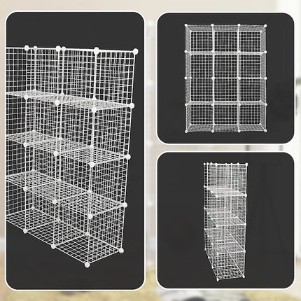 12 Cube Wire Grid Organiser Bookcase Storage Cabinet Wardrobe Closet White 12