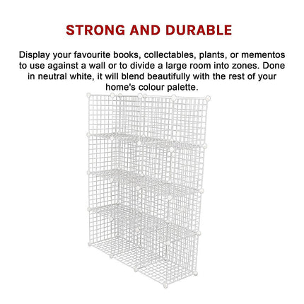 12 Cube Wire Grid Organiser Bookcase Storage Cabinet Wardrobe Closet White 13