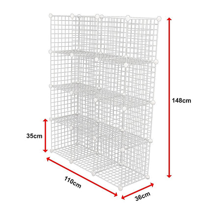 12 Cube Wire Grid Organiser Bookcase Storage Cabinet Wardrobe Closet White 14