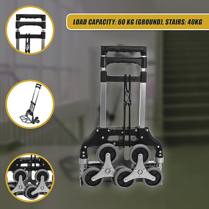 Stair Climbing Trolley 6 Wheels Aluminium Folding Hand Cart Climb Steps 10