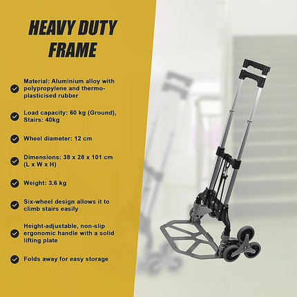 Stair Climbing Trolley 6 Wheels Aluminium Folding Hand Cart Climb Steps 12