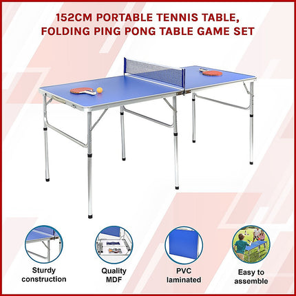 152cm Portable Folding Ping Pong Table Tennis Game Set